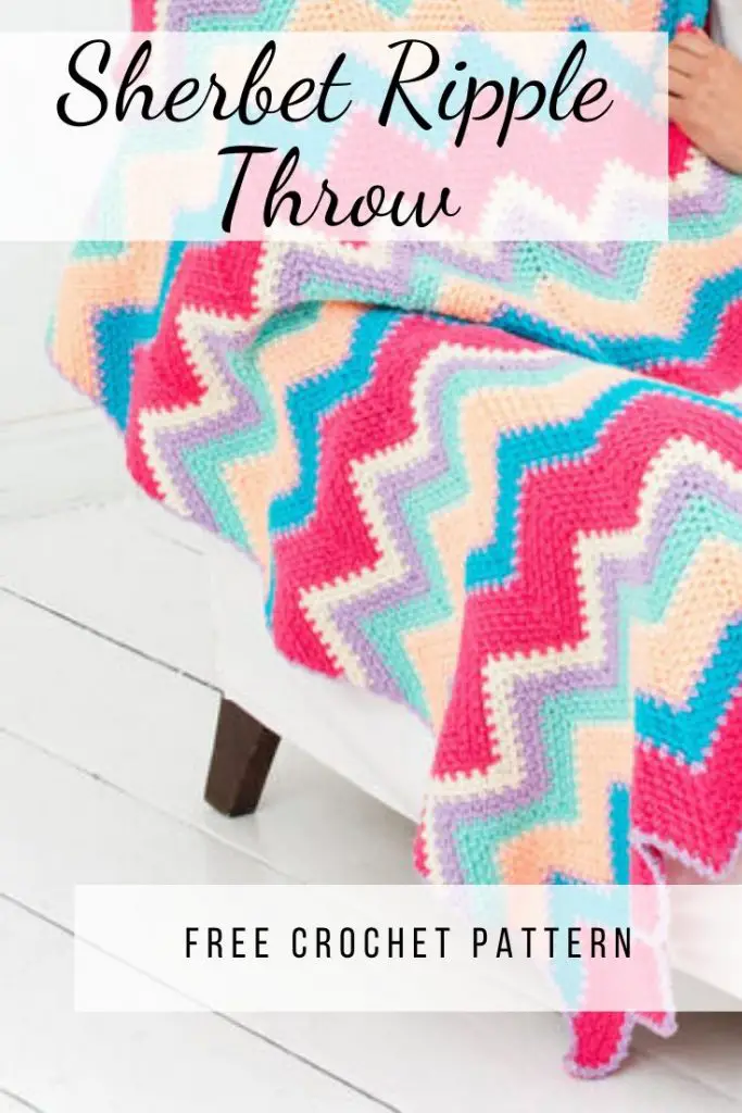 Free Crochet Pattern - Red Heart Sherbet Ripple Throw from Yarnspirations | bright and cool colors, and the zingy zig-zag pattern |