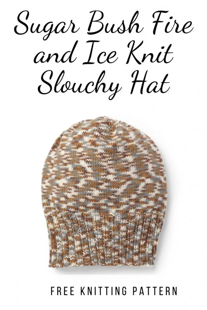 Sugar Bush Fire and Ice Knit Slouchy Hat - Free Beanie Knitting Pattern. This knitting beanie pattern has a wide ribbed hem and a slouchy stocking stitch body. A great free knitting pattern for beginners.