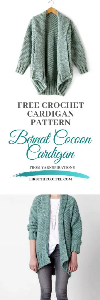  Bernat Cocoon Cardigan Free Crochet Pattern from Yarnspirations