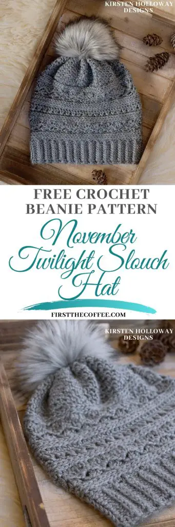  November Twilight Slouch Hat Crochet Beanie Pattern