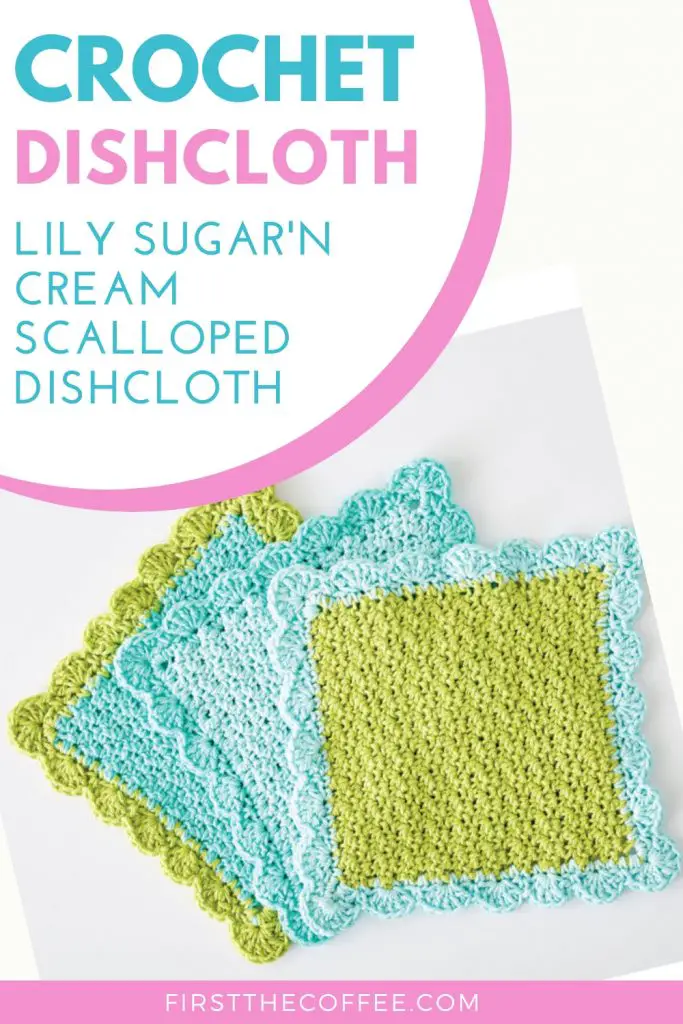 Lily Sugar ‘n Cream Scalloped Crochet Dishcloth | Free Crochet Dishcloth Pattern with a crochet scalloped edge from Yarnspirations using Lily Sugar'N Cream Yarn