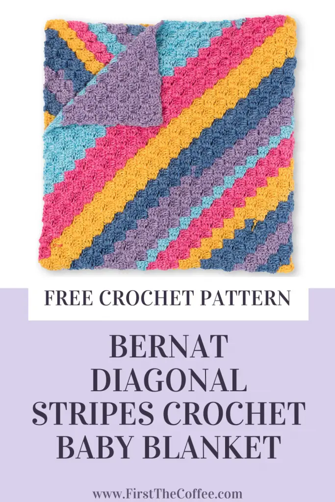 BERNAT DIAGONAL STRIPES CROCHET BLANKET - An easy crochet baby blanket using self striping Bernat Softee Baby Stripes.