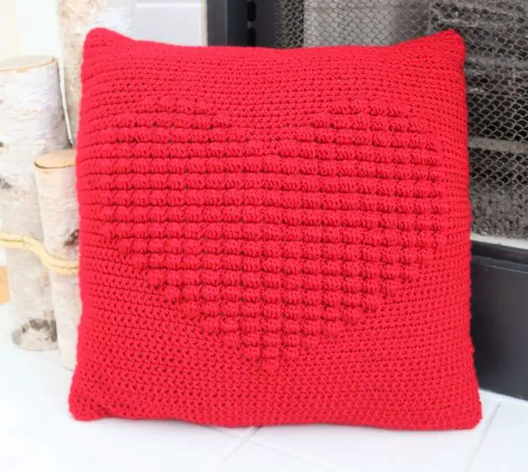 Crochet Heart Pillow with Bobble Stitch