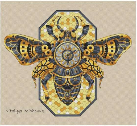 Steampunk Bee Cross Stitch Pattern by Vitaliya Mishchuk from CrossStitchPaterns 