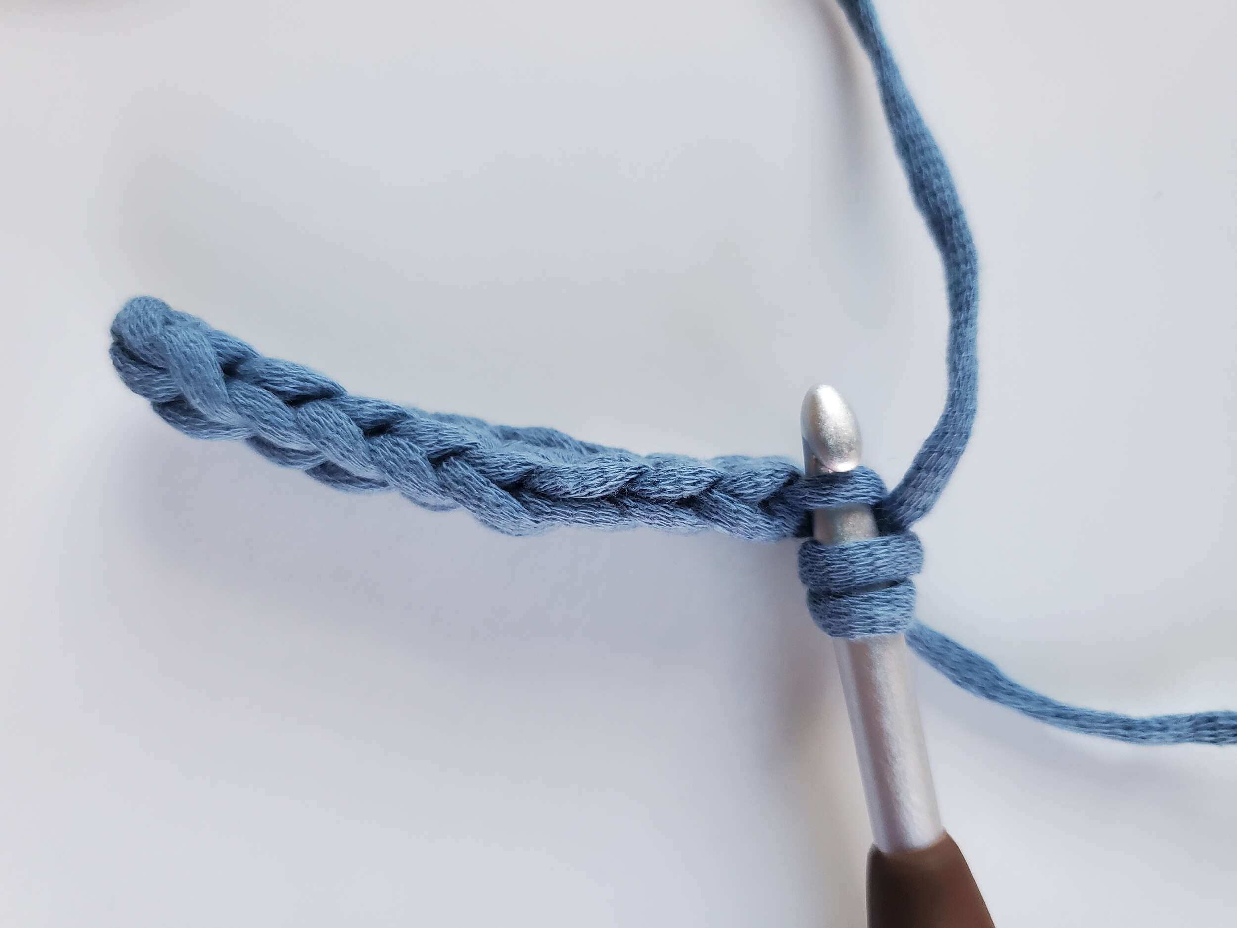 crochet hook inserted under the back loop of a stitch when making a hdc-slst-blo