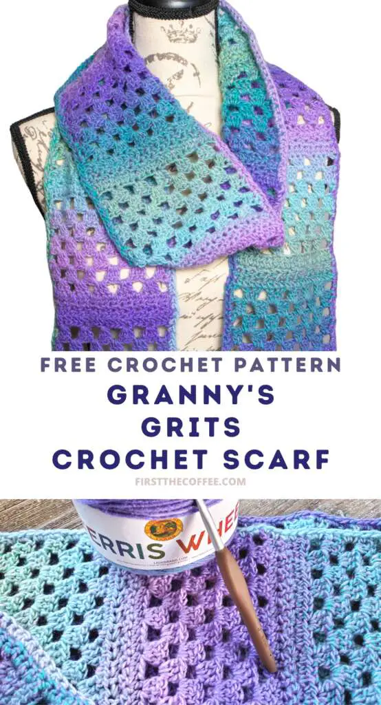 Free Crochet Pattern, Granny's Grits Crochet Scarf