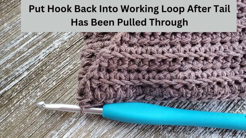 After pulling through tail, place hook back into working loop at the bottom of the basket