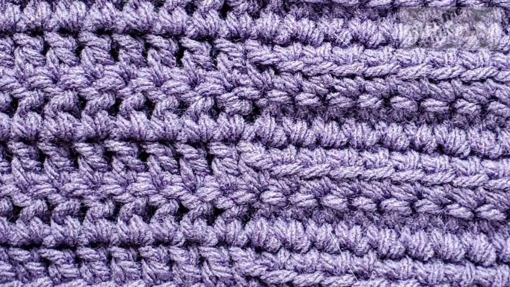 Linked Double Crochet vs Double Crochet stitches, side by side on a stitched swatch