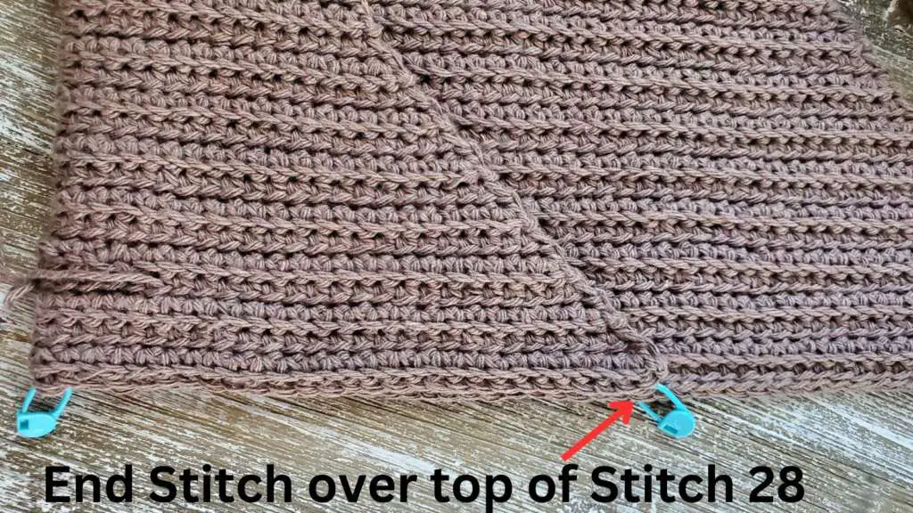 End of fold over stitch 28 marker