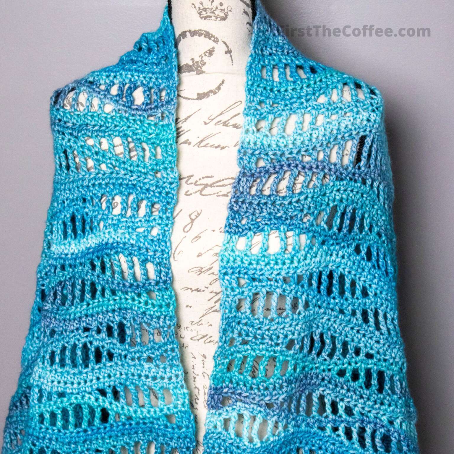 Turquoise Lakes Crochet Shawl Pattern - First The Coffee Crochet