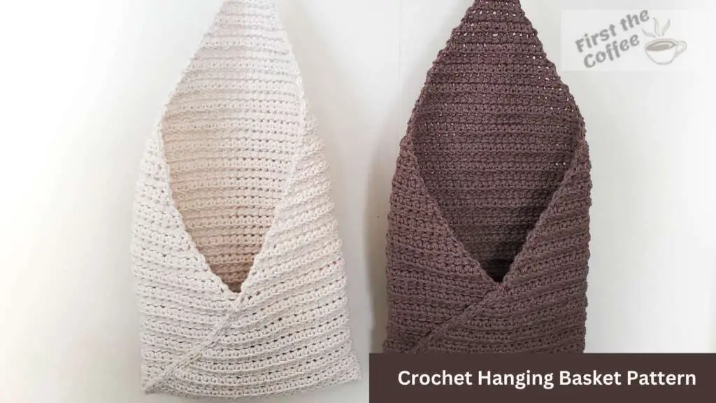 2 Crochet Hanging Baskets in Brown and Ecru