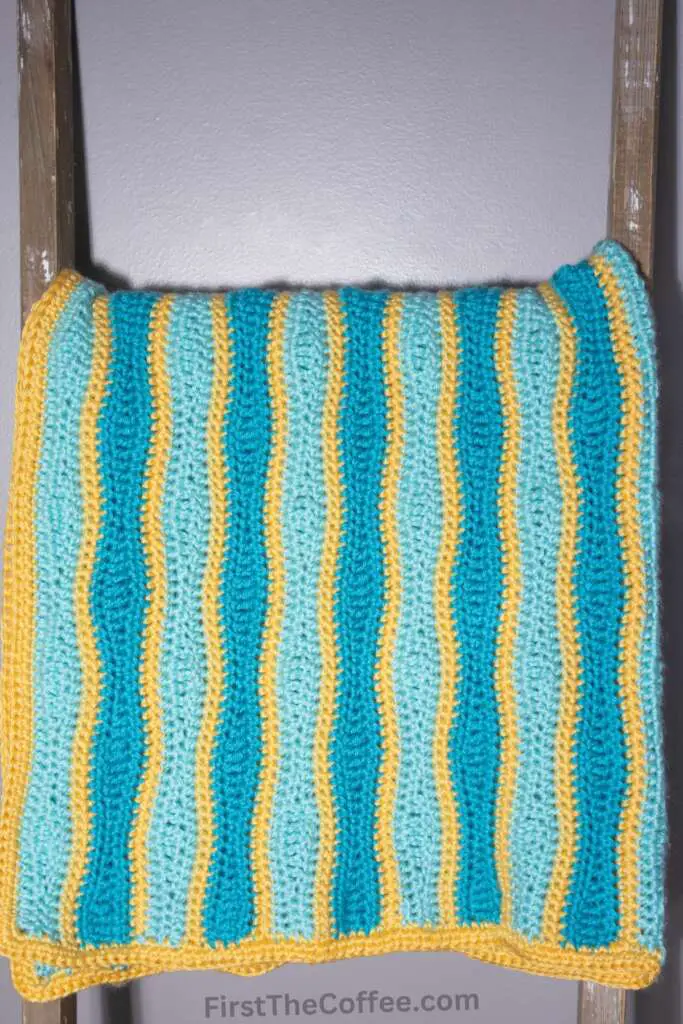 Marinia Crochet Baby Blanket on a Ladder