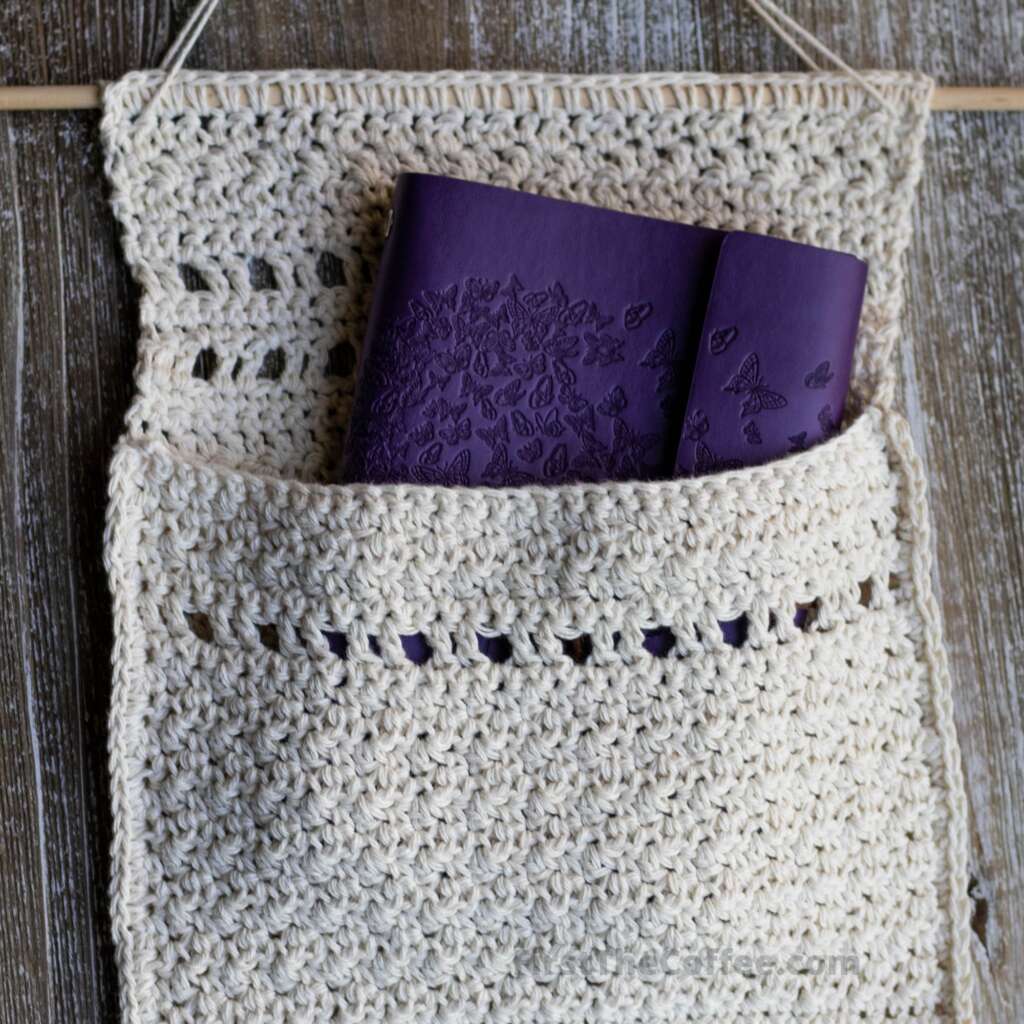 Crochet Hanging Storage Pouch with Purple Journal