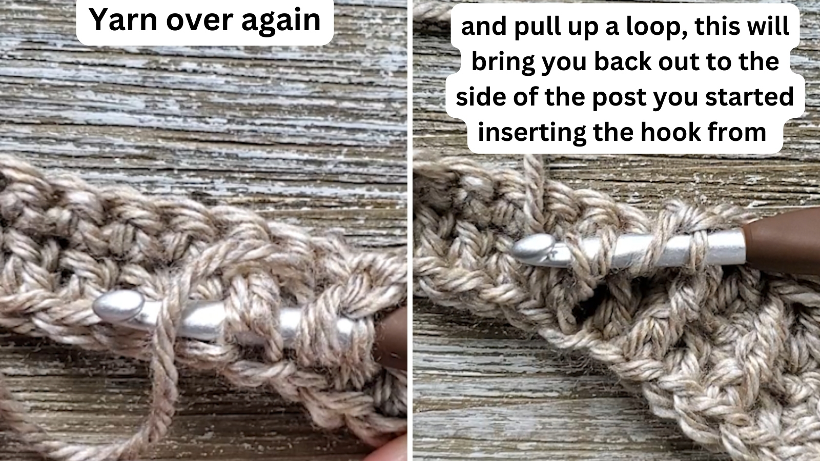 Front Post Triple Crochet Part 2: Yarn over again and pull up a loop leaving 4 loops on your hook.