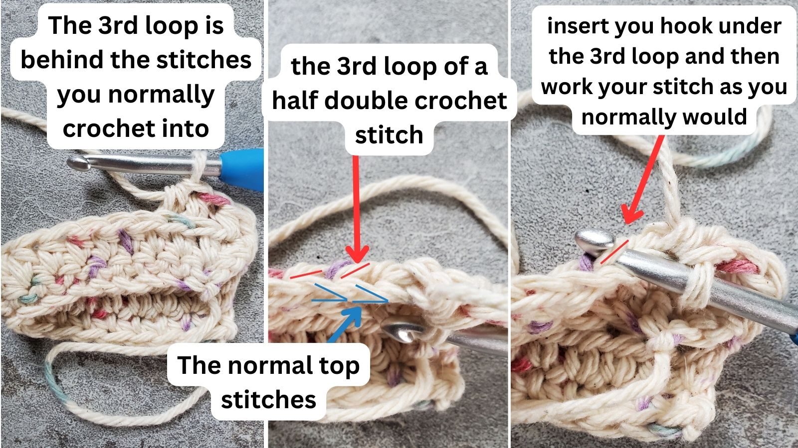 Finding the 3rd loop of a crochet stitch