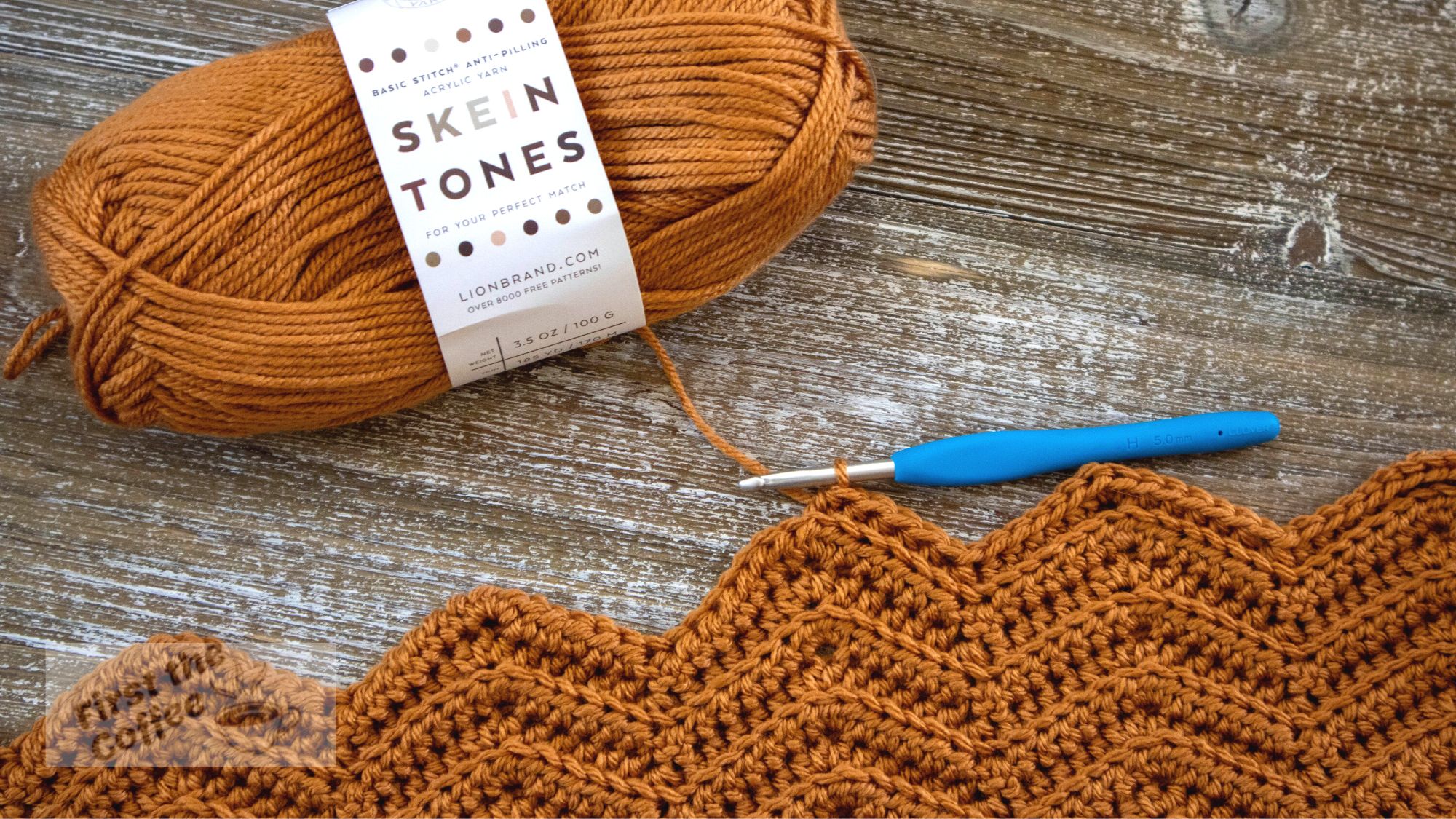 Lion Brand Basic Stitch Skein Tones Yarn used in making the Zig Zag Crochet Scarf.