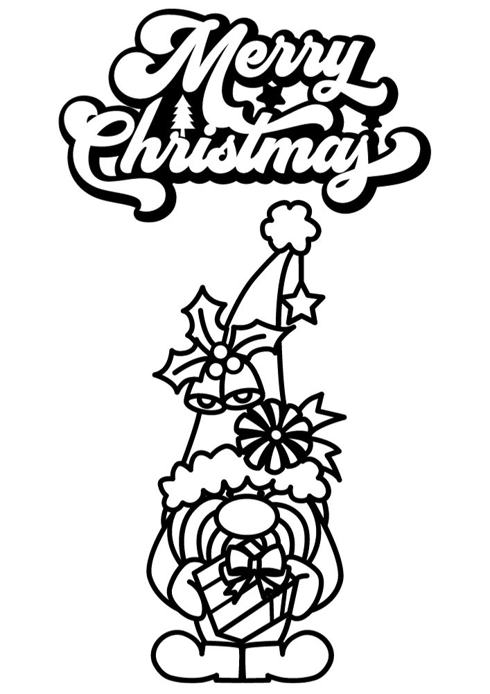 Merry Christmas with a Festive Gnome Coloring Page