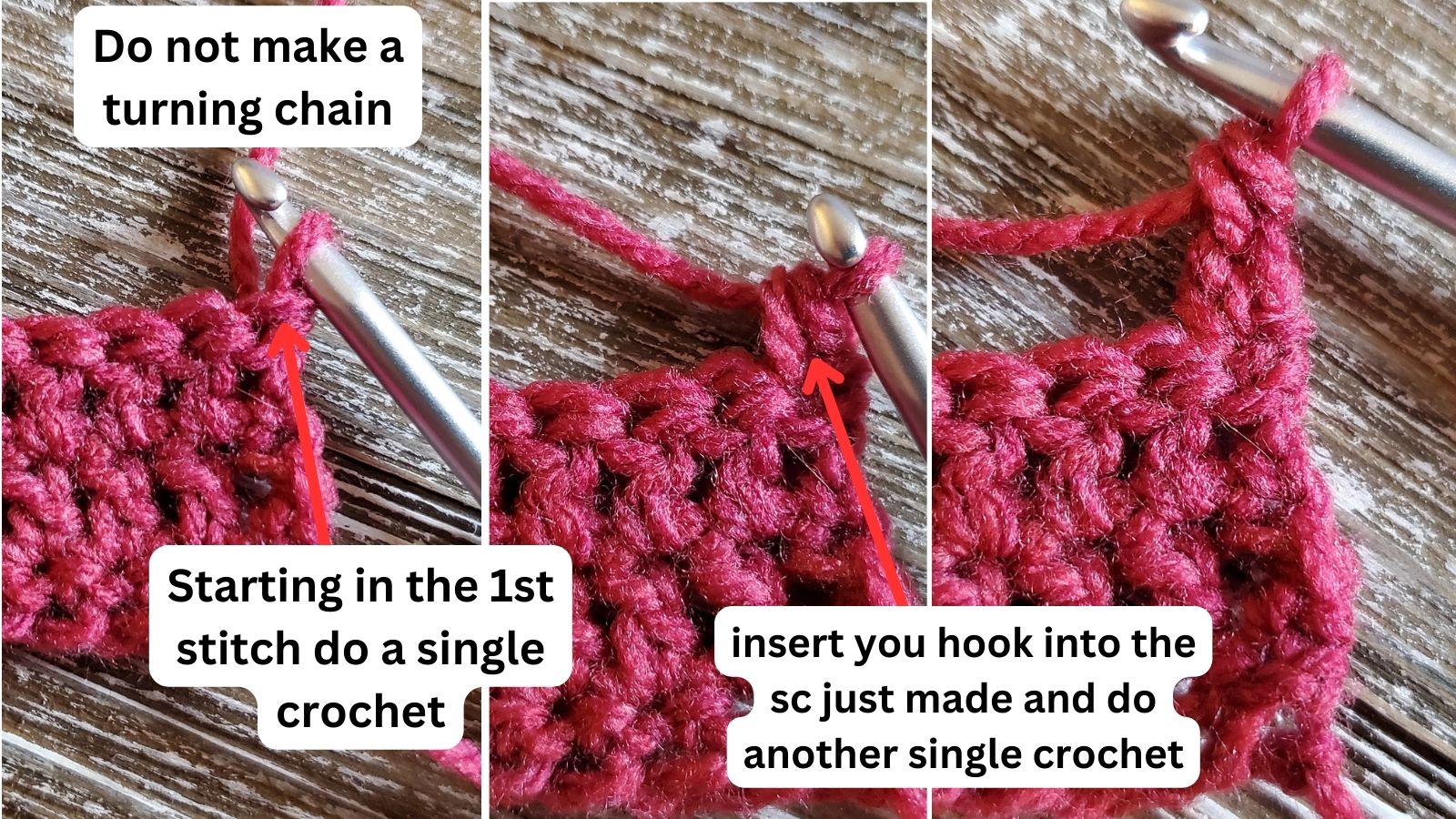 Doing a single crochet into a single crochet instead of a turning chain at the beginning of the row.