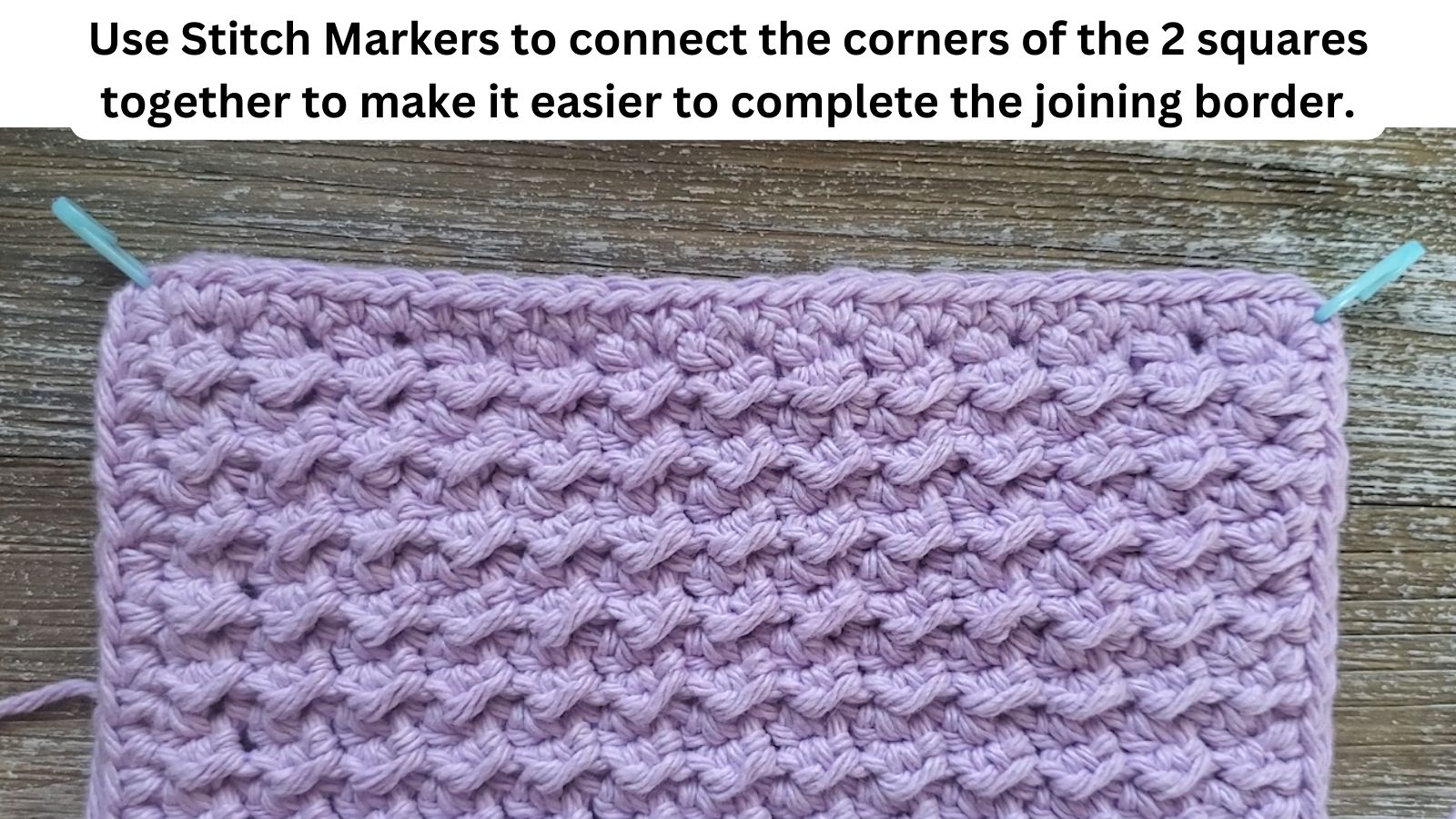 Use stitch markers in the corner stitches to join the 2 squares that make up the body of the potholder together.